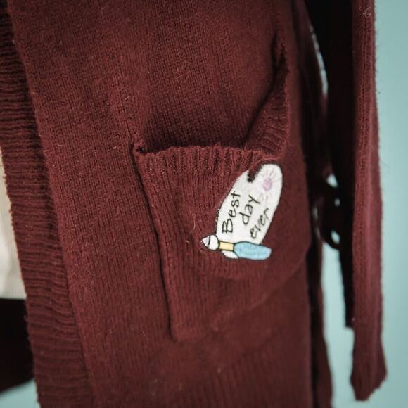 Disney Size Medium M Red Disney Princess Embroidered Patches Open Long Cardigan - Picture 5 of 10